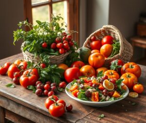 Vibrant Fruits and Vegetables for Health – free AI stock image