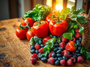 Vibrant Fruits and Vegetables for Wellness – free AI stock image