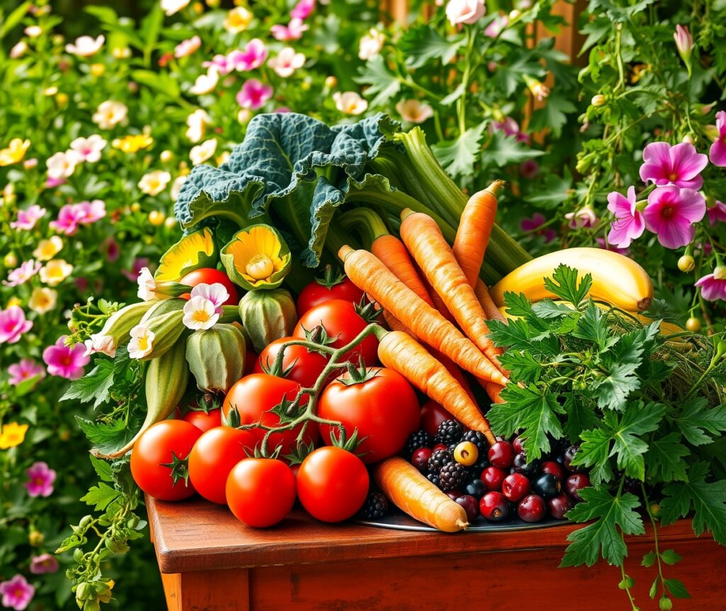 Vibrant Fruits and Vegetables Harmony – free AI stock image