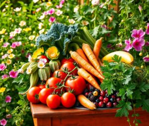 Vibrant Fruits and Vegetables Harmony – free AI stock image