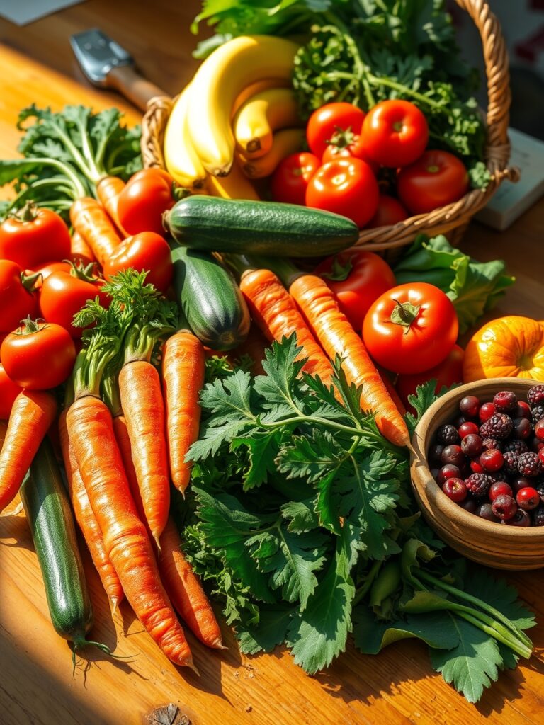Vibrant Fruits and Vegetables on a Table – free AI stock image