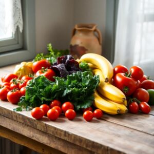 Vibrant Fruits and Vegetables on a Table – free AI stock image