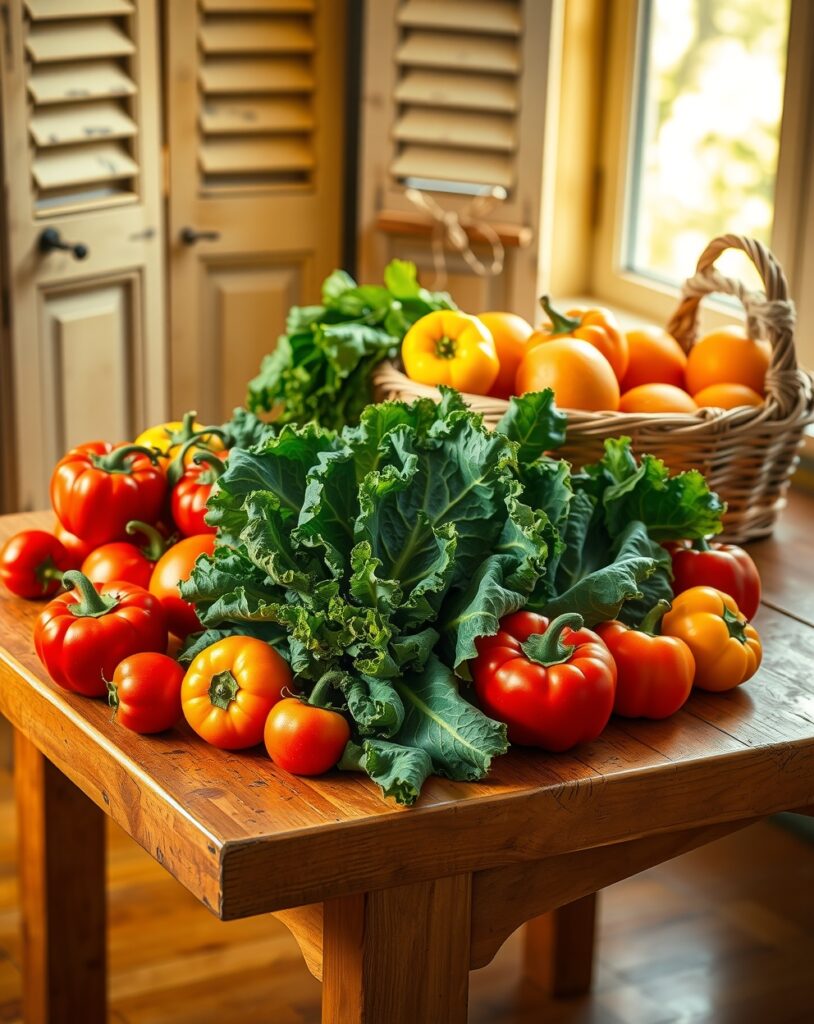 Vibrant Fruits and Vegetables on a Table – free AI stock image