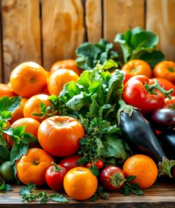 Vibrant Fruits and Vegetables on a Table – free AI stock image