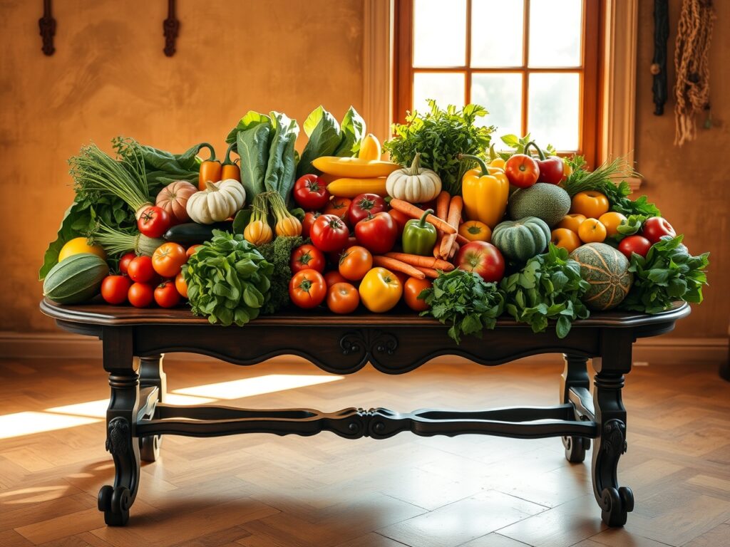 Vibrant Fruits and Vegetables on Display – free AI stock image