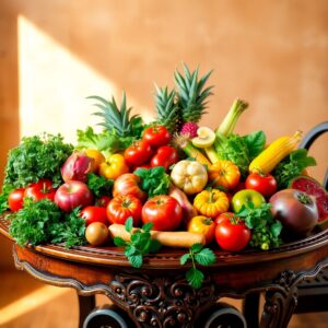 Vibrant Fruits and Vegetables on Table – free AI stock image