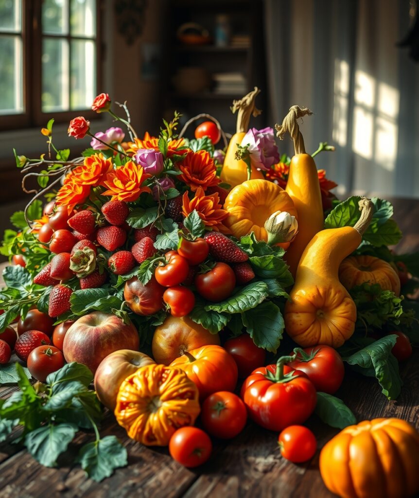 Vibrant Fruits and Vegetables on Table – free AI stock image