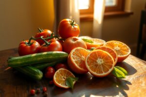 Vibrant Fruits and Vegetables on Table – free AI stock image