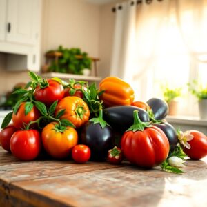 Vibrant Fruits and Vegetables Spread – free AI stock image