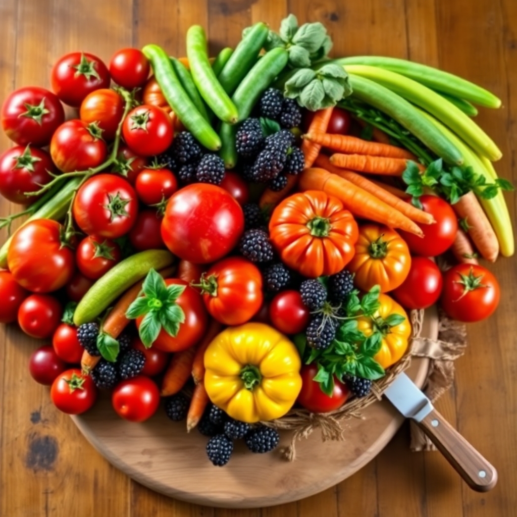 Vibrant Fruits and Vegetables Spread – free AI stock image