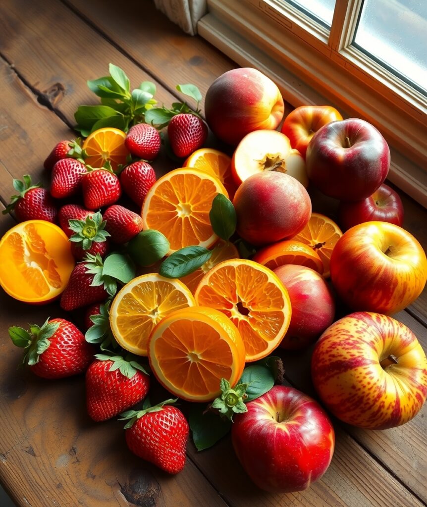 Vibrant Fruits on a Wooden Table – free AI stock image