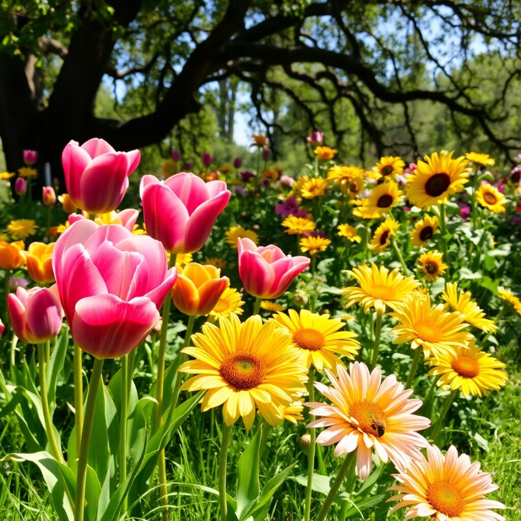 A Vibrant Garden of Blooming Flowers – free AI stock image