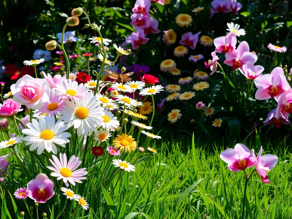 Vibrant Garden Blooming with Colorful Flowers – free AI stock image