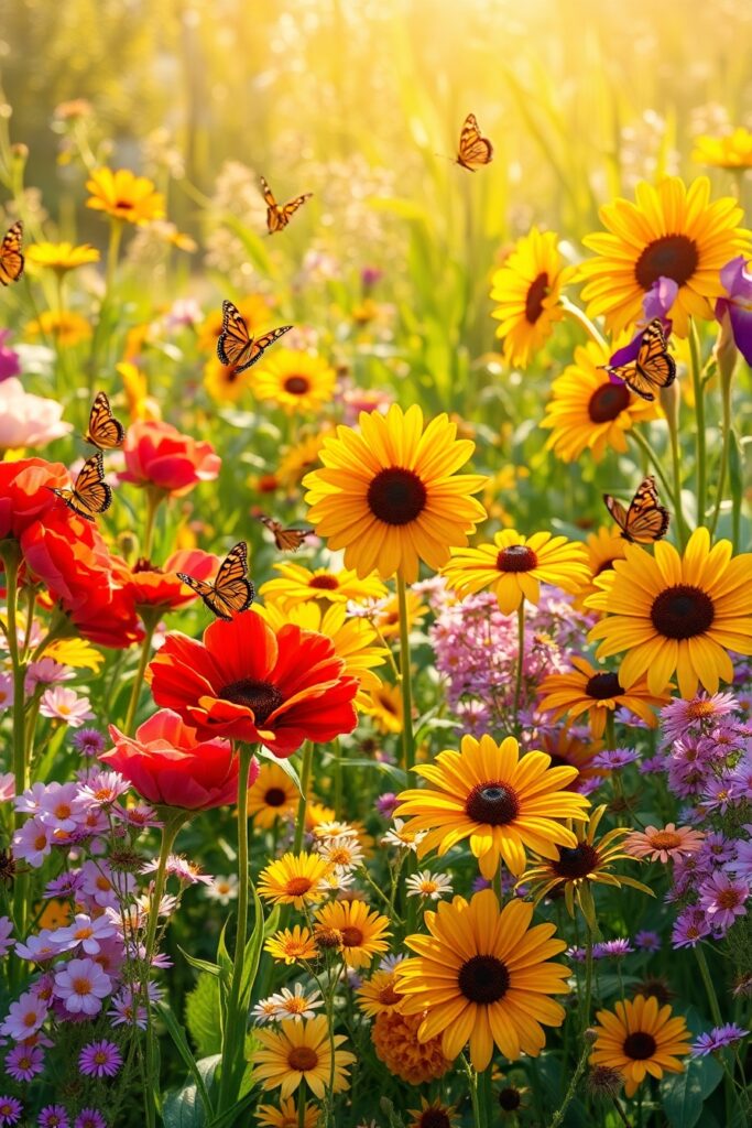 Vibrant Garden Blooming with Colorful Flowers – free AI stock image