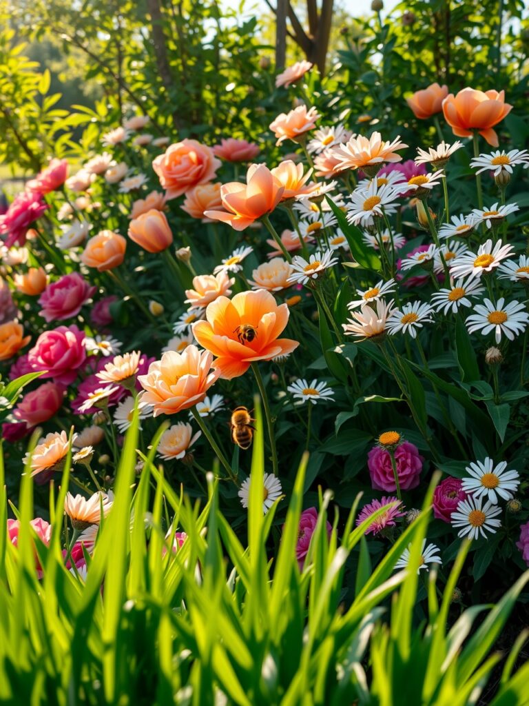 Vibrant Garden Blooming with Colorful Flowers – free AI stock image