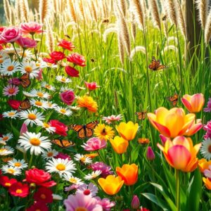 Vibrant Garden Blooms in Spring Light – free AI stock image