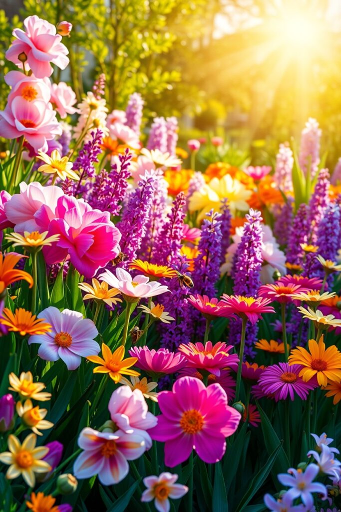 Vibrant Garden Blooms in Spring Sunshine – free AI stock image