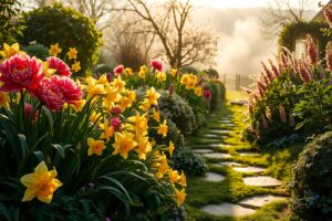 Vibrant Garden Blooms in Sunlight – free AI stock image