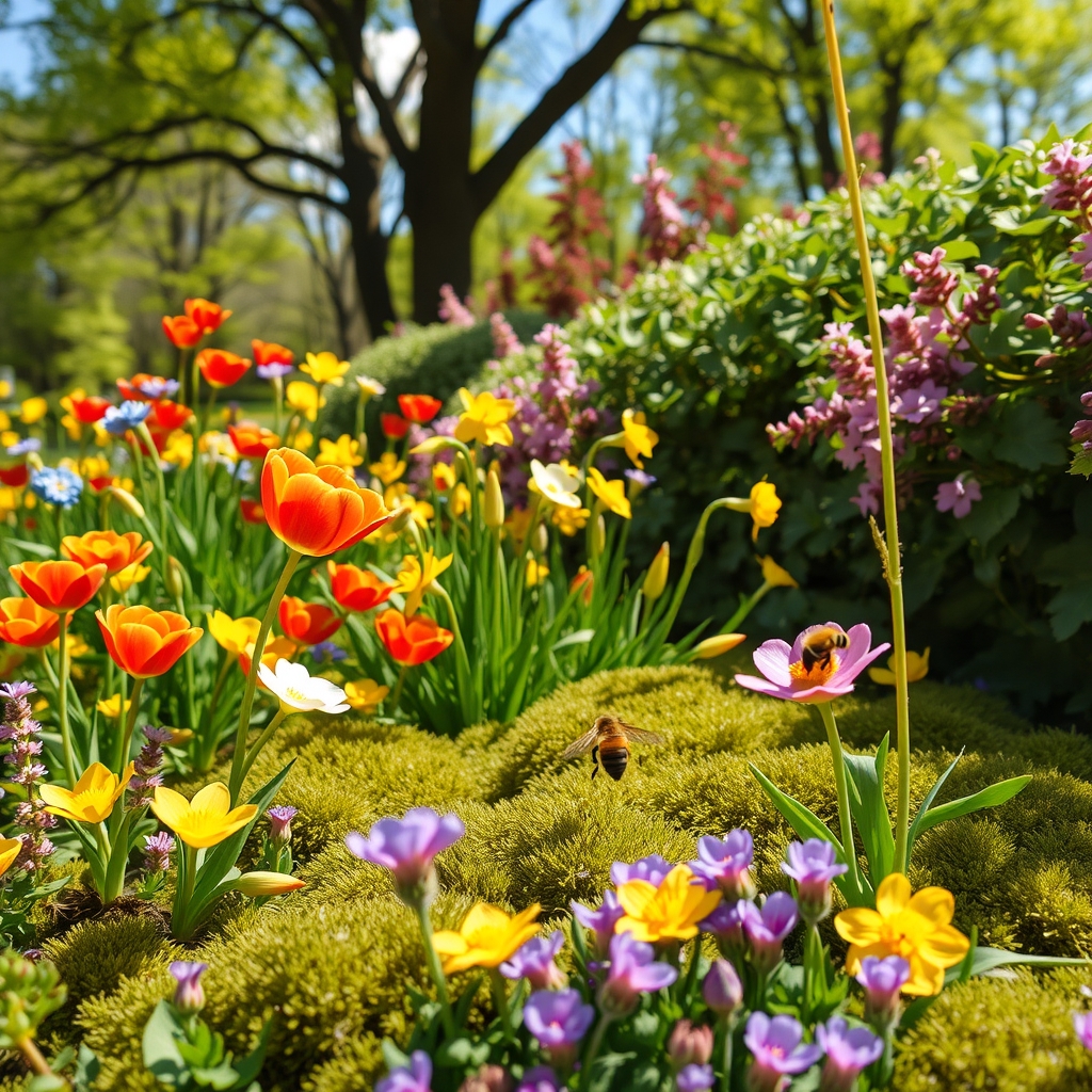 Vibrant Garden Blooms in the Spring Sun – free AI stock image