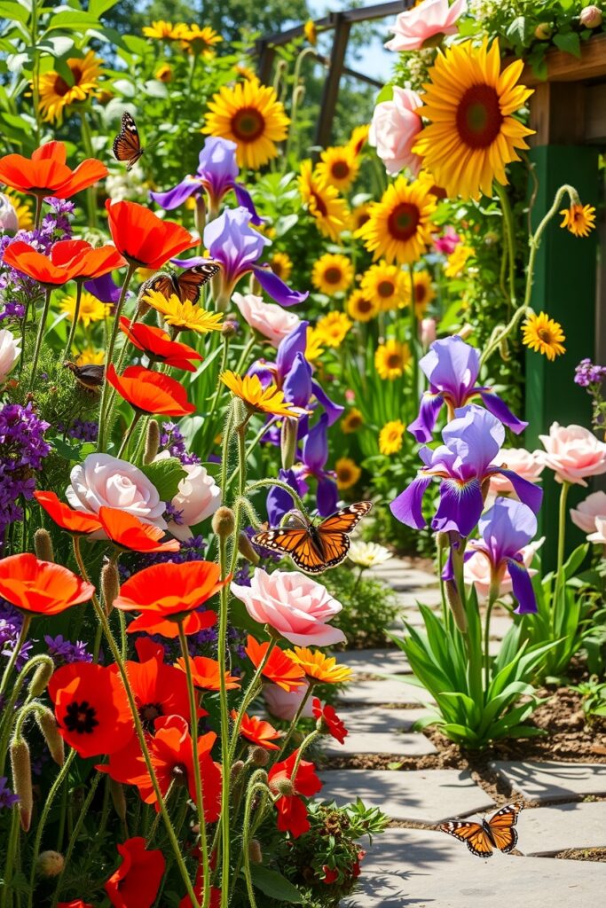 Vibrant Garden Blooms Under the Sunlight – free AI stock image
