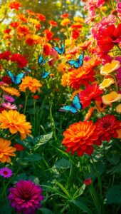 Vibrant Garden Bouquet with Butterflies – free AI stock image