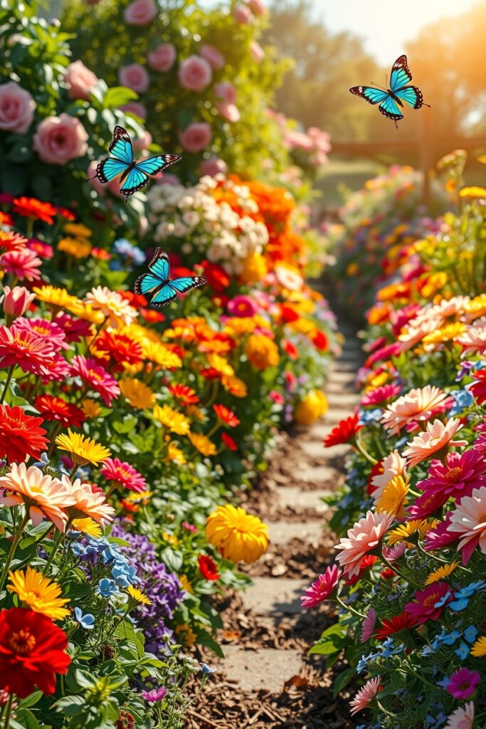 Vibrant Garden Filled with Blooming Flowers – free AI stock image