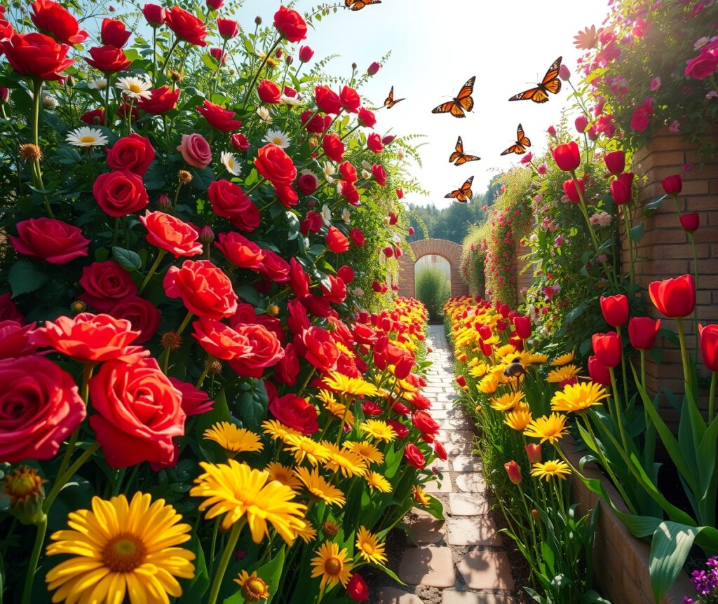 Vibrant Garden Filled with Blossoming Flowers – free AI stock image