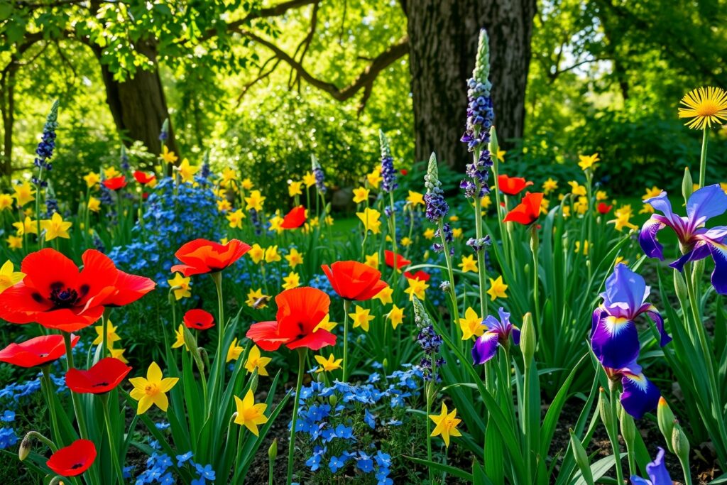 Vibrant Garden Filled with Colorful Flowers – free AI stock image