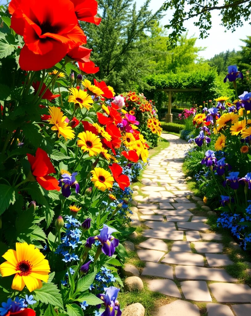 Vibrant Garden Filled with Colorful Flowers – free AI stock image