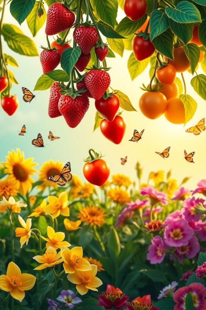 Vibrant Garden Filled with Fresh Fruits – free AI stock image