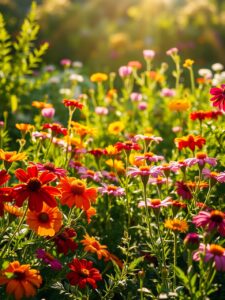 Vibrant Garden Flowers Under Bright Sunshine – free AI stock image