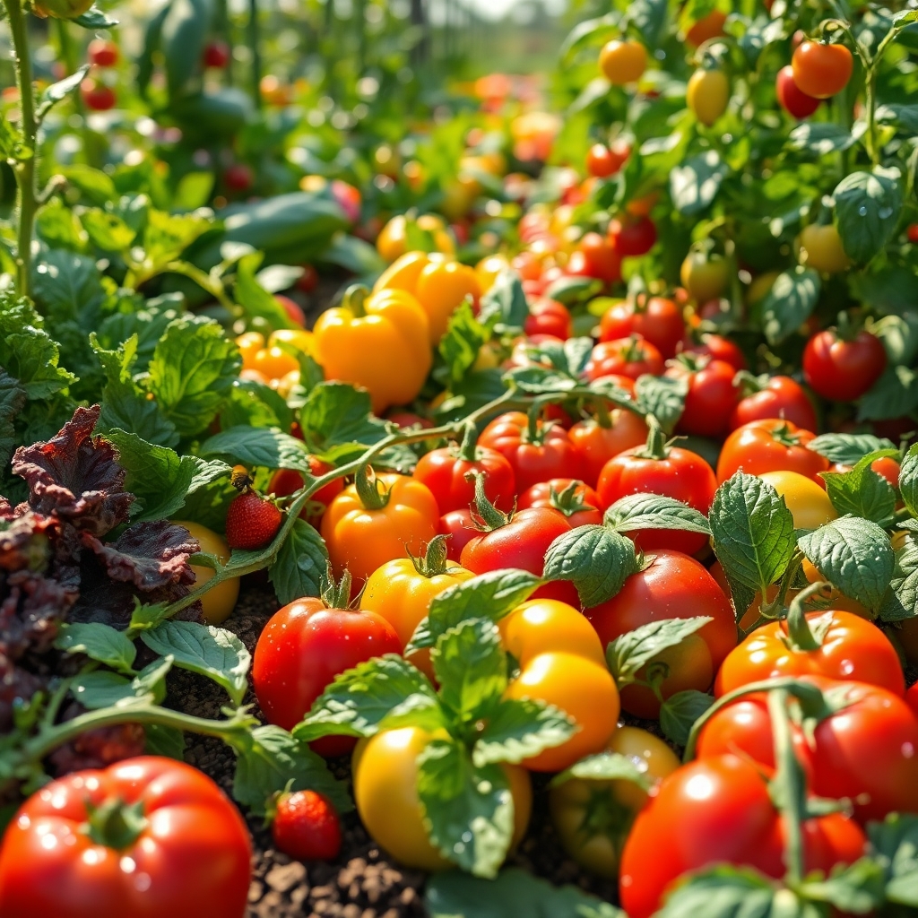 A Vibrant Garden of Fresh Fruits and Vegetables – free AI stock image