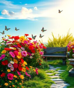 Vibrant Garden Full of Blooms and Life – free AI stock image
