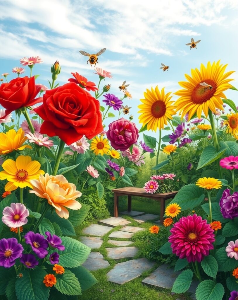 Vibrant Garden Full of Blossoming Flowers – free AI stock image