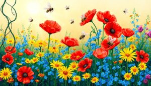 Vibrant Garden in Pointillism Style – free AI stock image