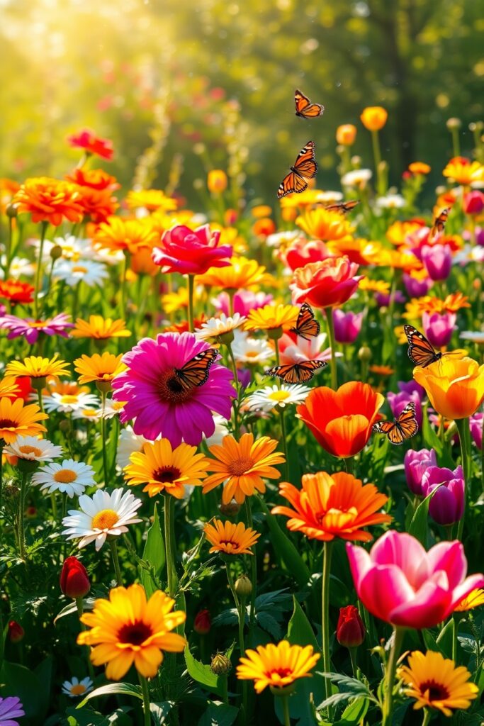 Vibrant Garden of Blossoming Flowers – free AI stock image