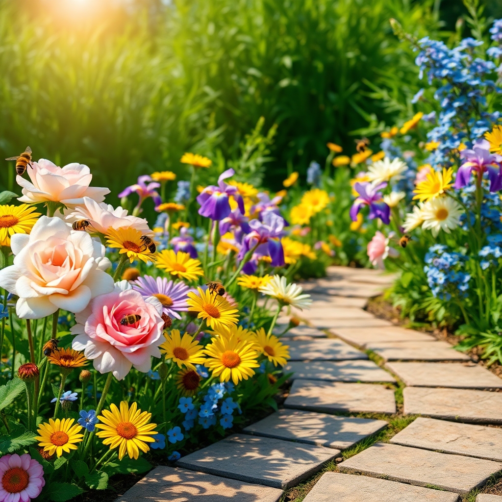 Vibrant Garden of Blossoming Flowers – free AI stock image