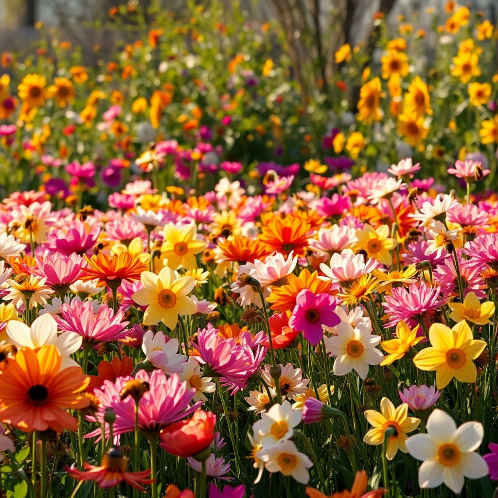 Vibrant Garden of Blossoming Flowers – free AI stock image