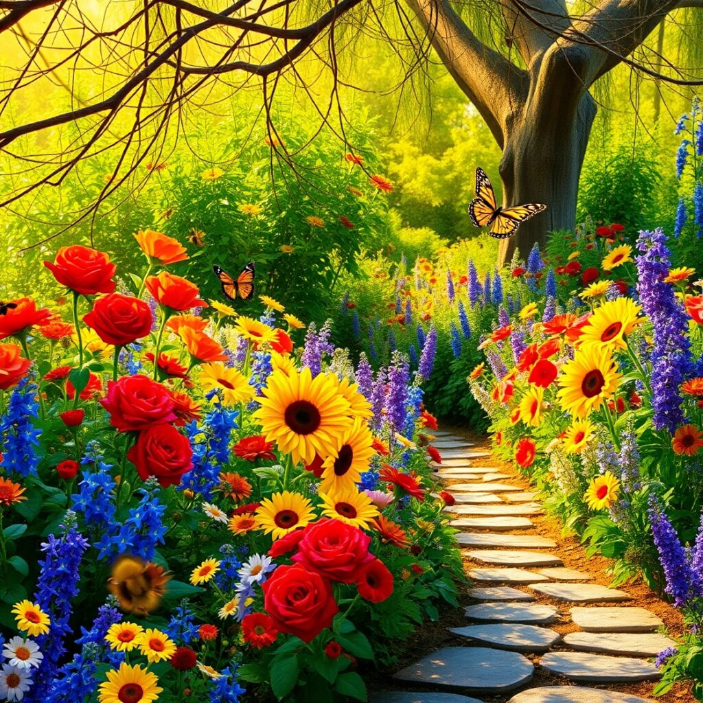 Vibrant Garden of Colorful Flowers – free AI stock image