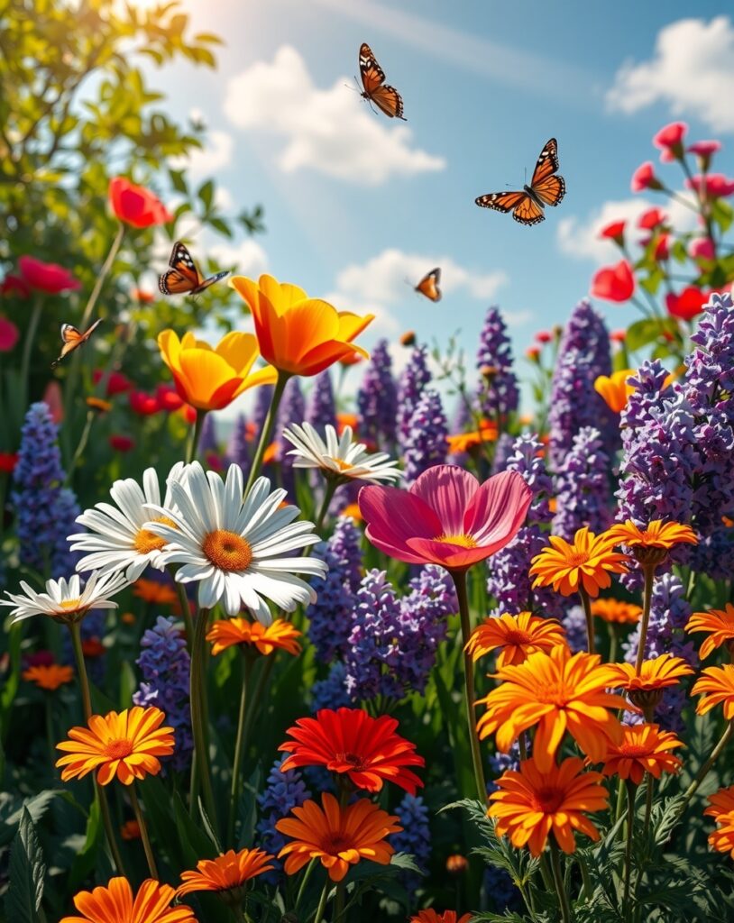 Vibrant Garden of Colorful Flowers – free AI stock image