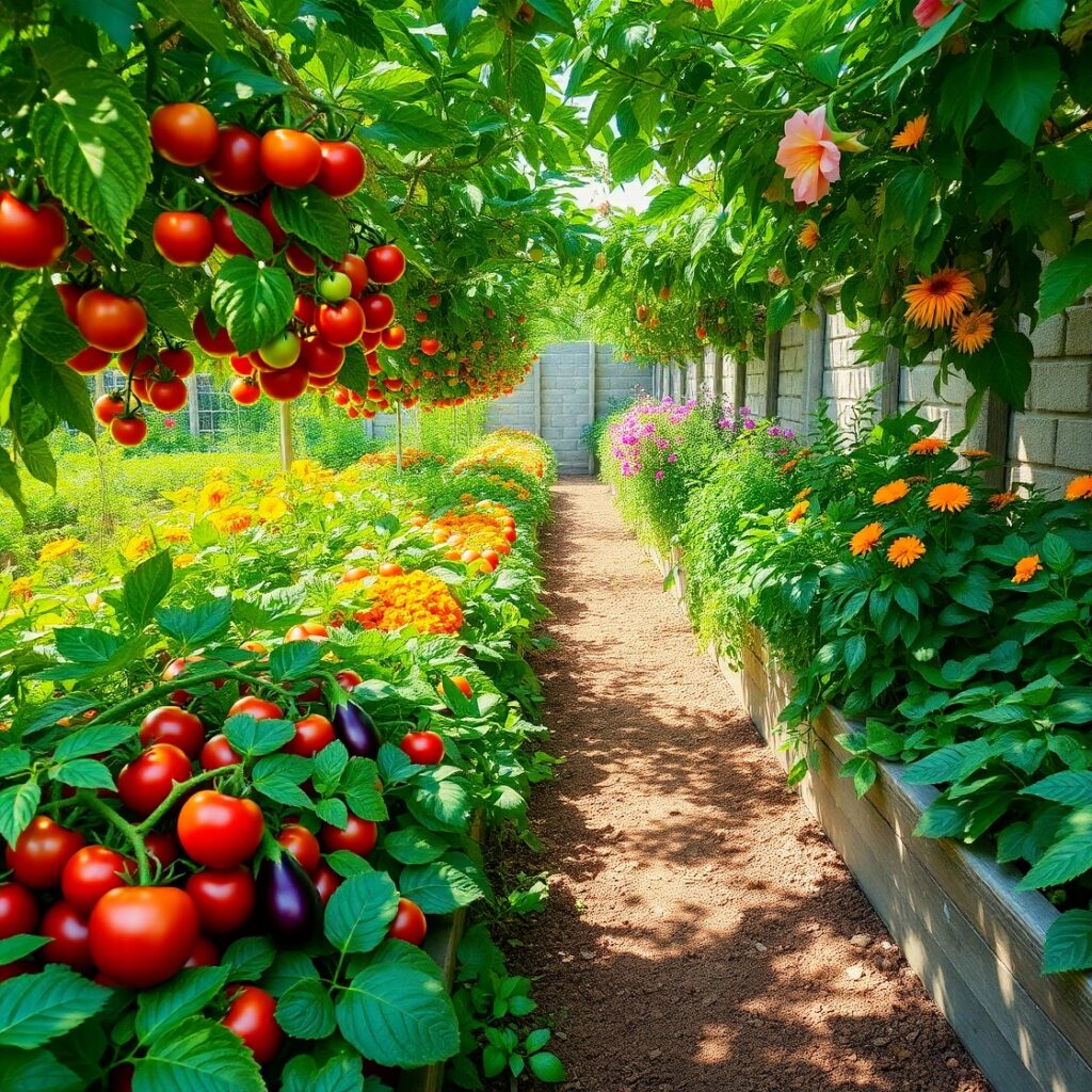Vibrant Garden of Fresh Fruits and Vegetables – free AI stock image