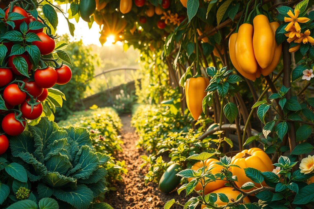 Vibrant Garden of Fresh Fruits and Vegetables – free AI stock image