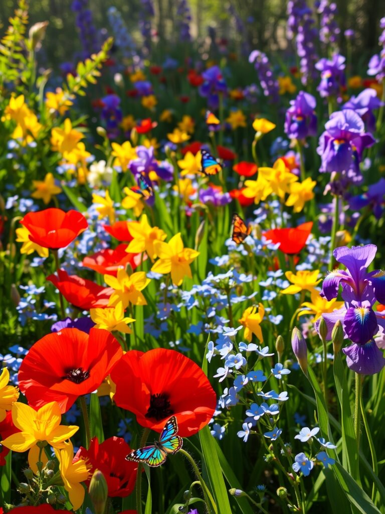 Vibrant Garden of Multicolored Flowers – free AI stock image