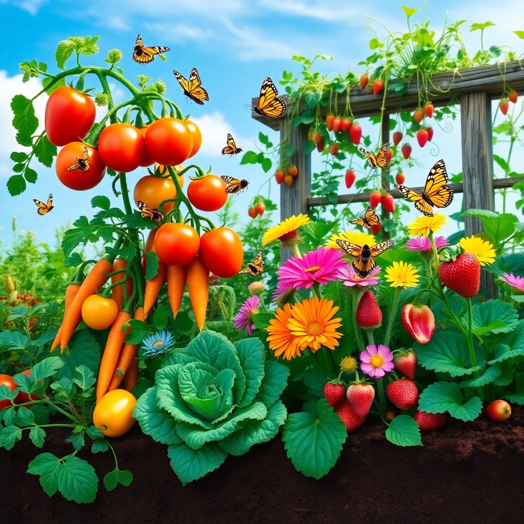 Vibrant Garden with Fresh Vegetables and Fruits – free AI stock image
