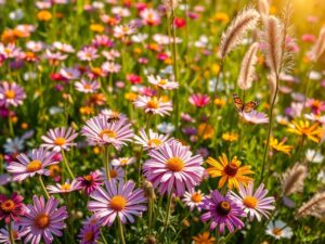 Vibrant Garden with Wildflowers in Bloom – free AI stock image