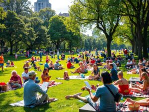 A Vibrant Gathering in the City Park – free AI stock image