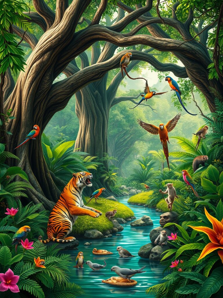A Vibrant Gathering of Jungle Animals – free AI stock image