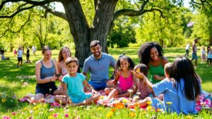 A Vibrant Gathering of Friends in a Sunlit Park image – free AI stock image