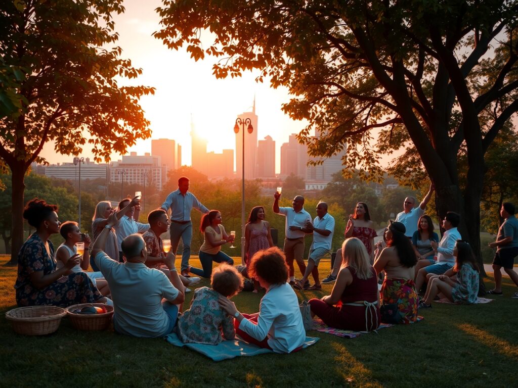 A Vibrant Gathering of People at Sunset – free AI stock image