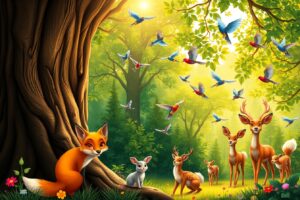 A Vibrant Gathering of Woodland Creatures – free AI stock image